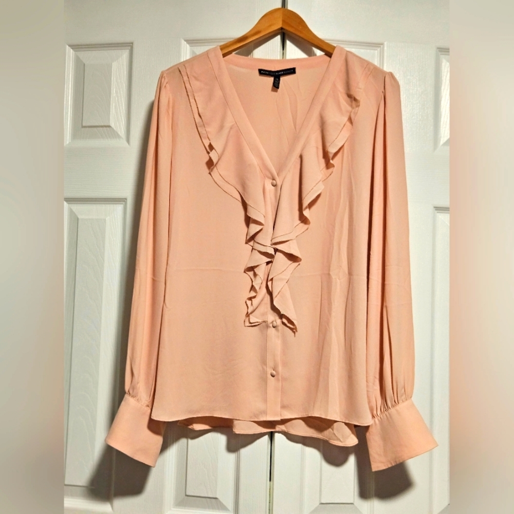 NWOT White House Black Market Long Sleeved Ruffle Front Blouse